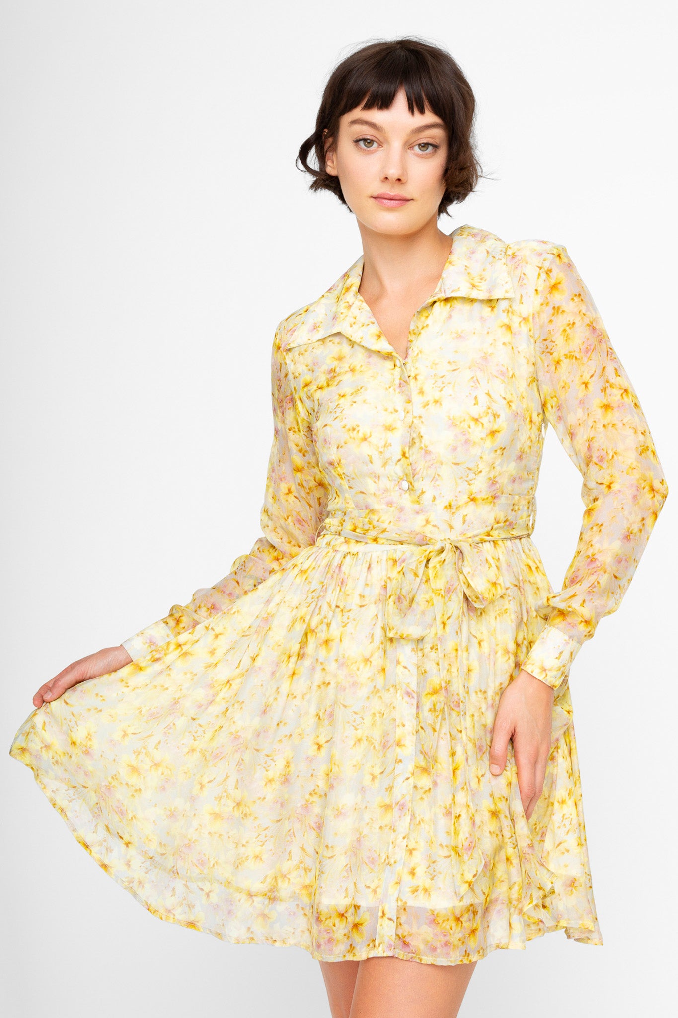 yellow floral mini dress