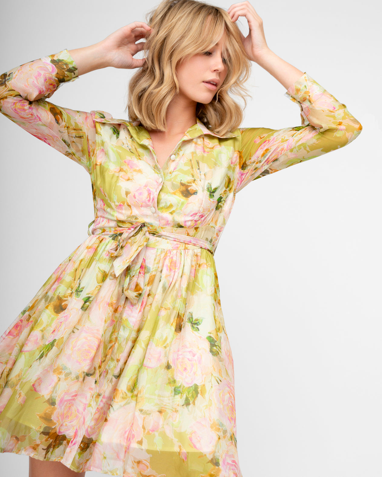 Sazan Floral Mini Dress in Limelight