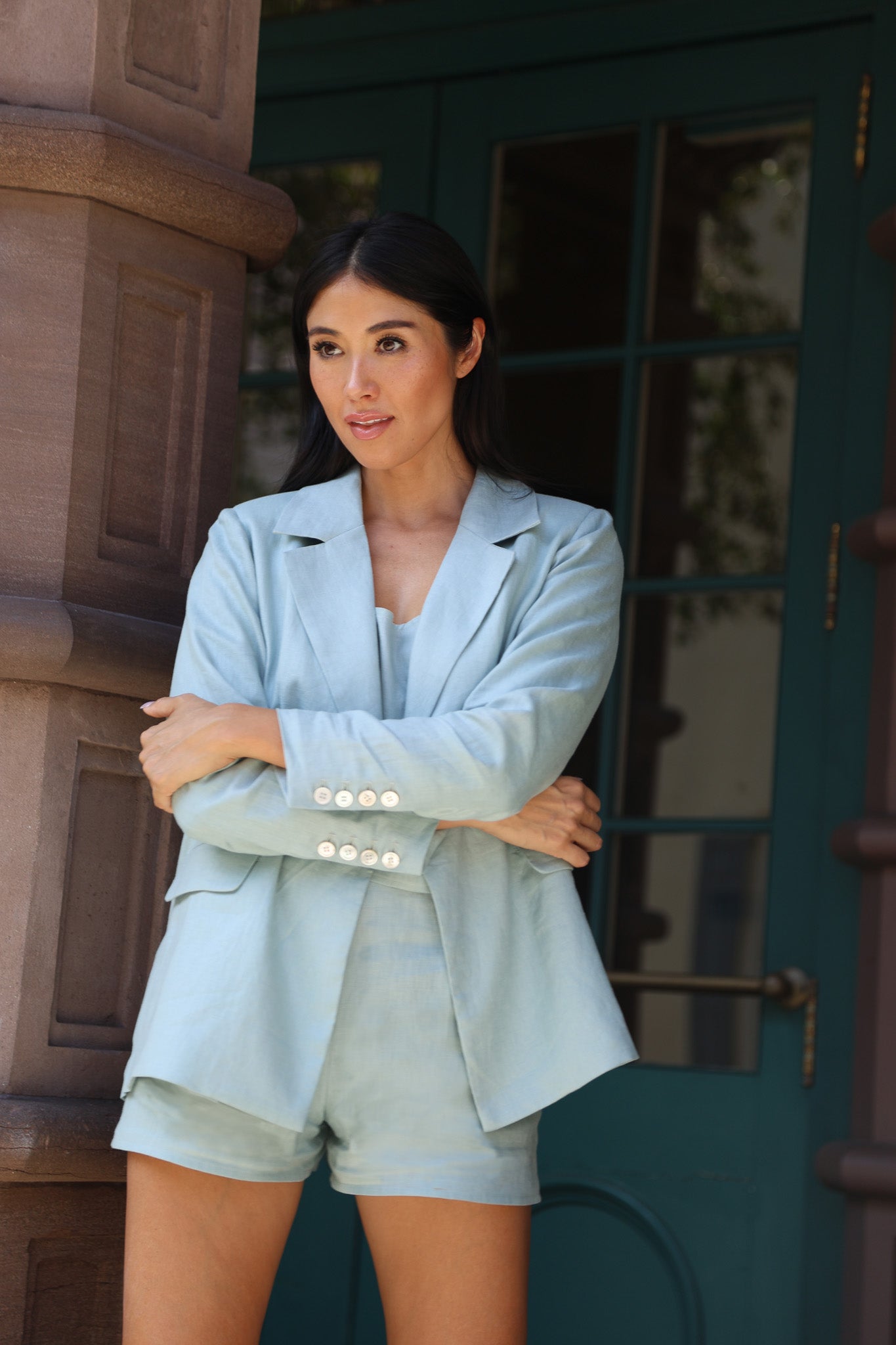 Womens Linen Tank Top in Light Blue | FLORA by Alexandria