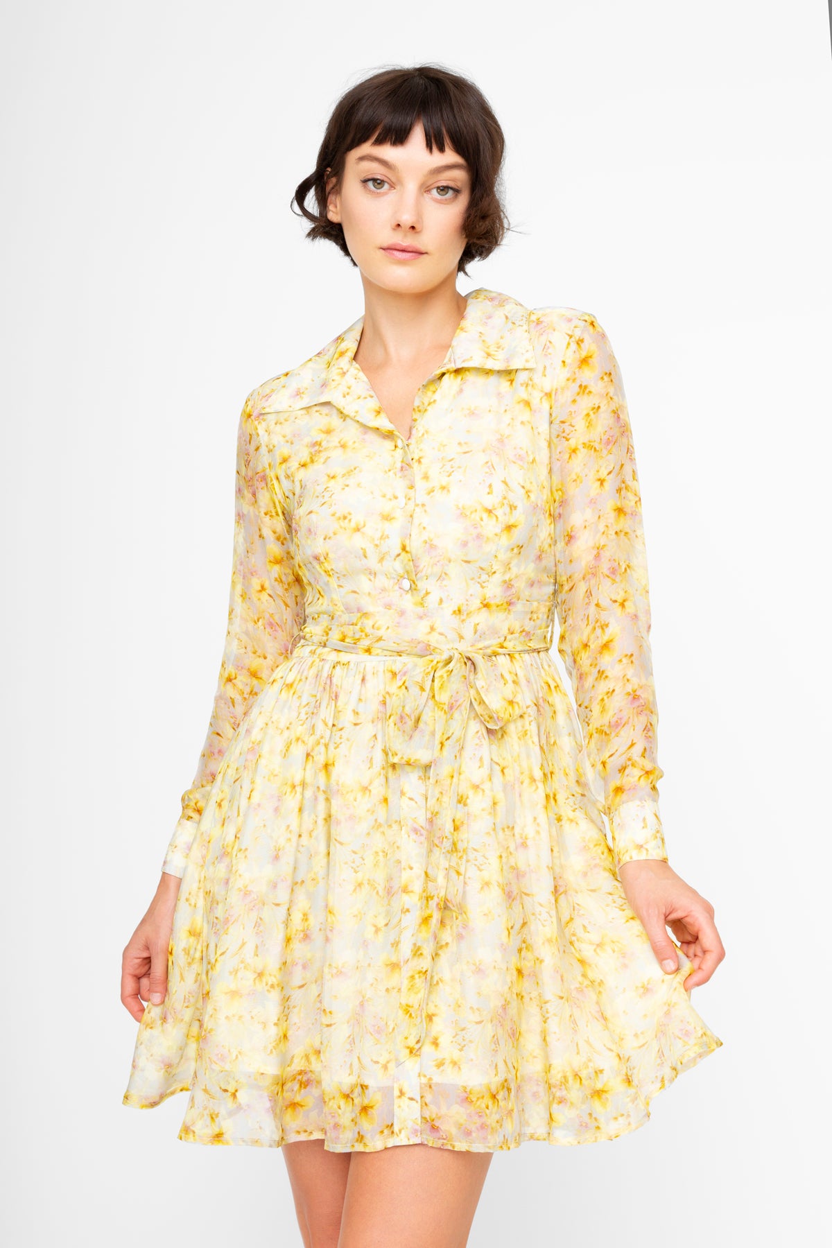 long sleeve yellow floral dress