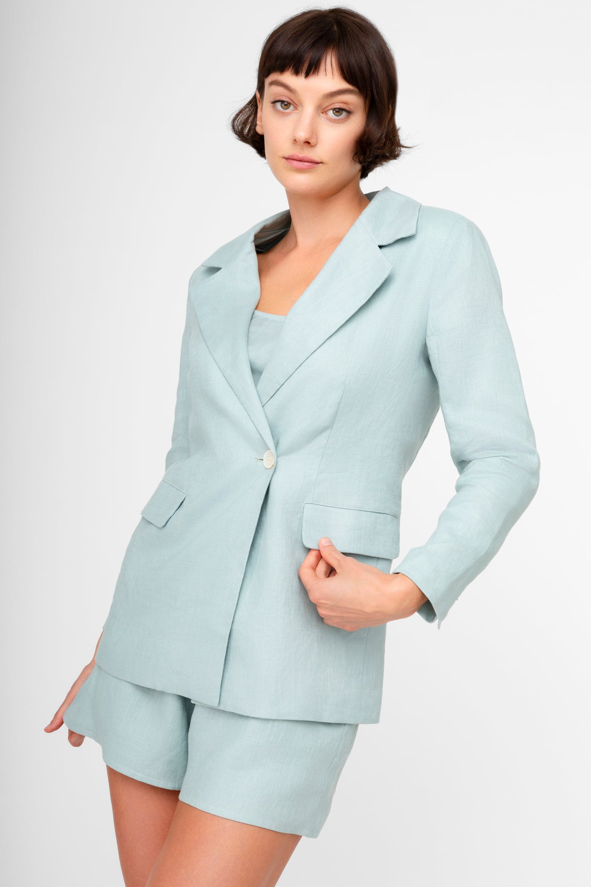 The Augusta Baby Blue Linen Blend Suit - Women's Custom Suit