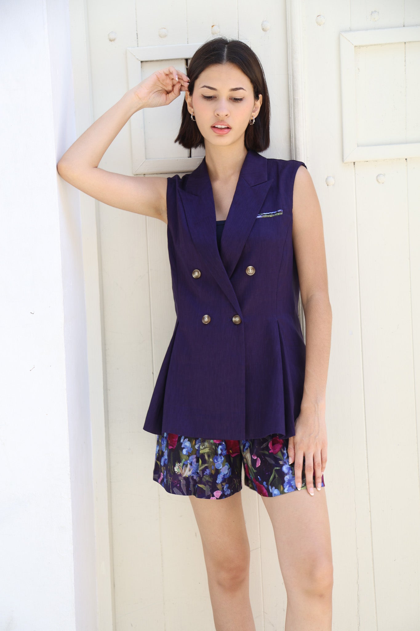 Navy Linen Blazer Vest