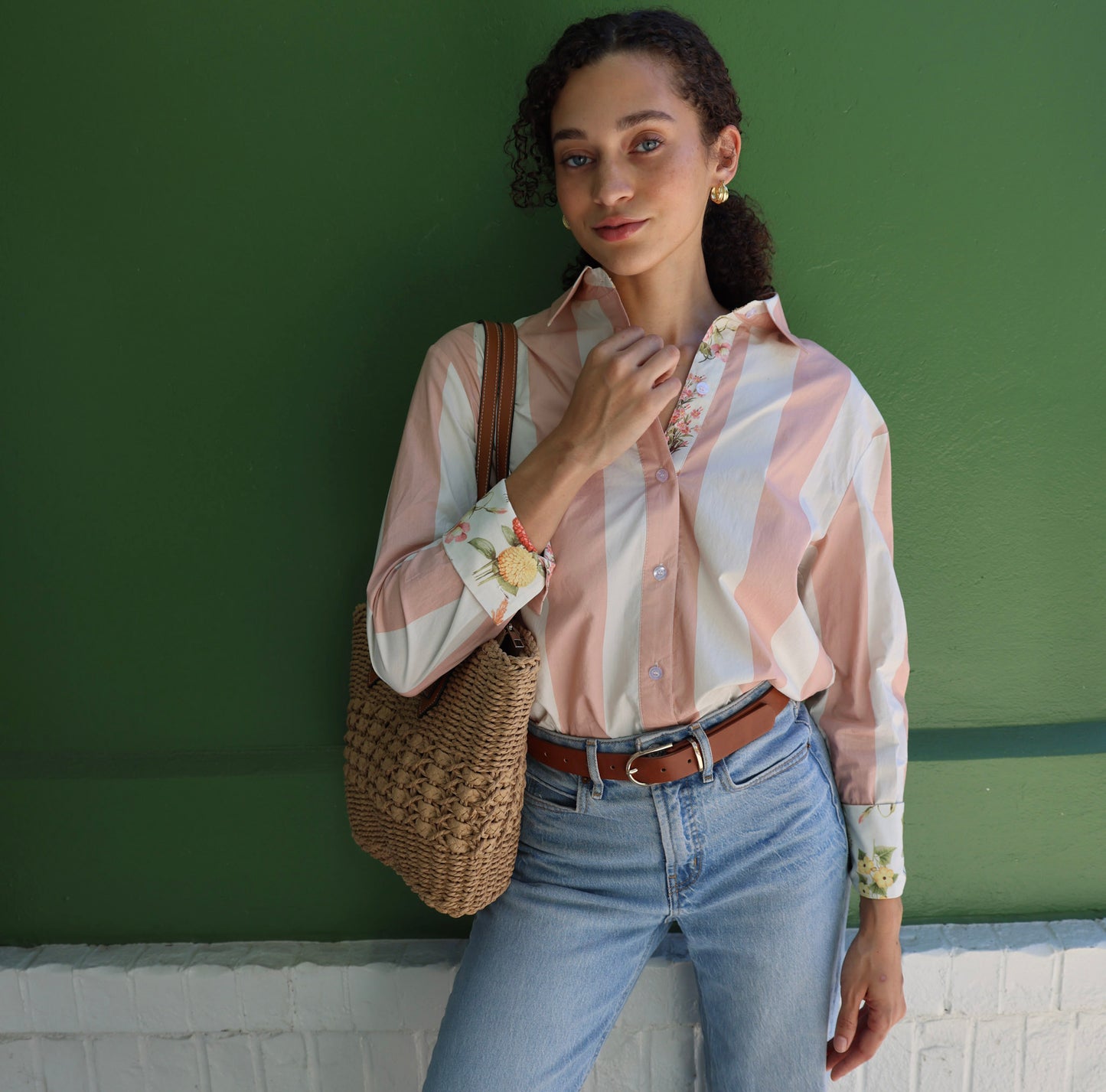 Lydia Button Down in Rose Stripe