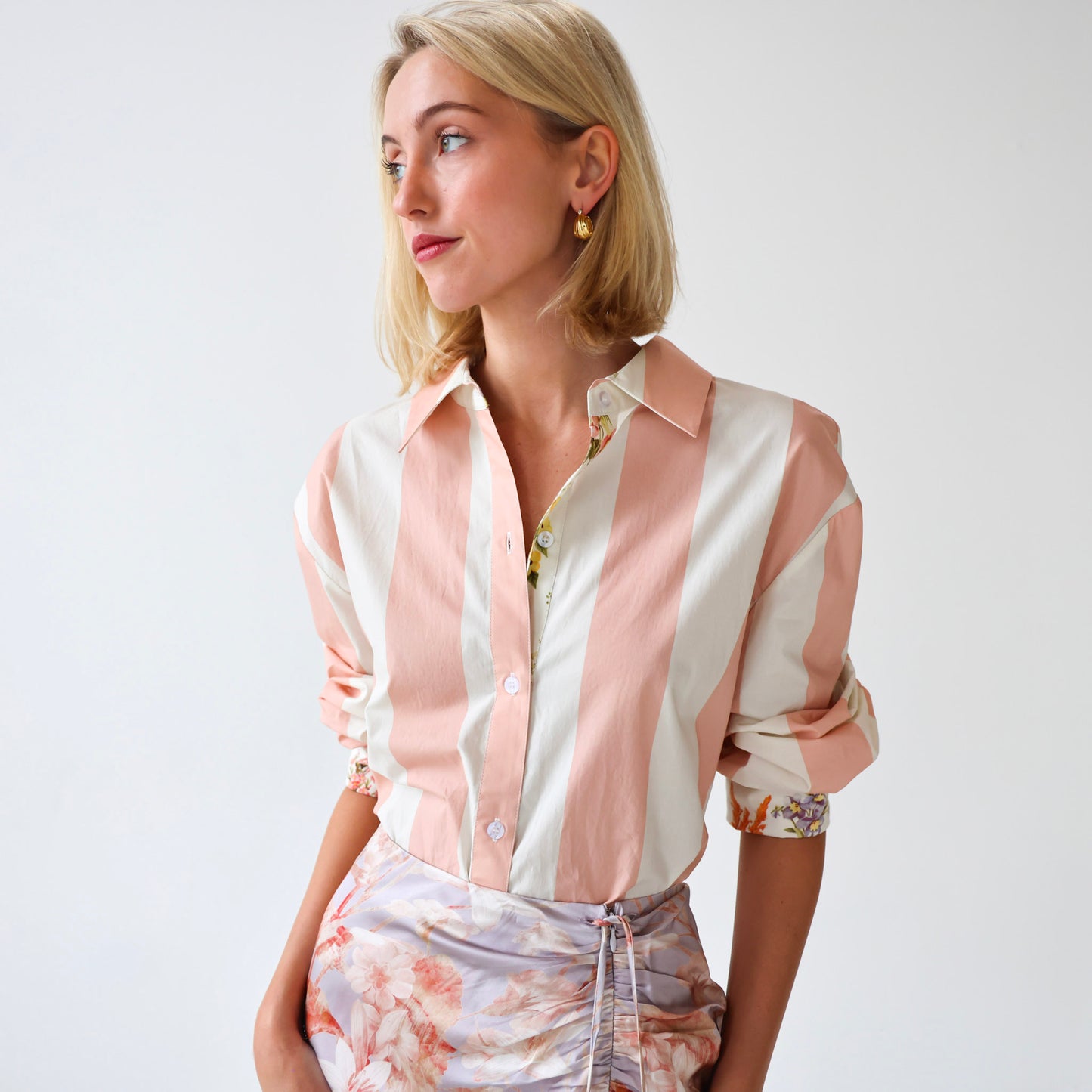 Lydia Button Down in Rose Stripe