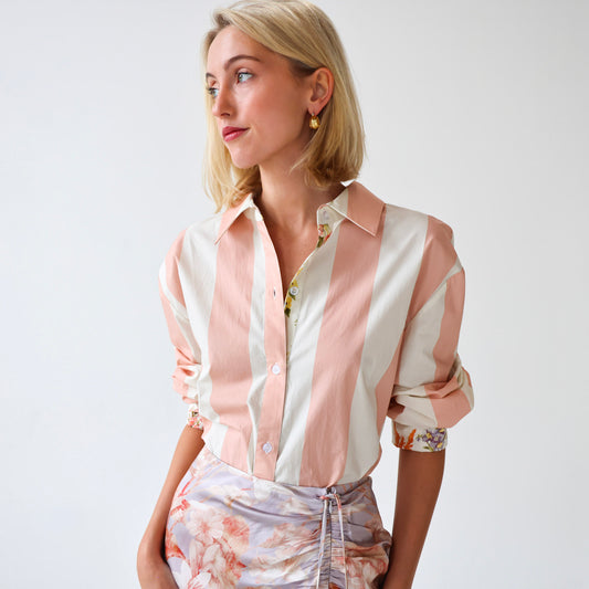 Lydia Button Down in Rose Stripe